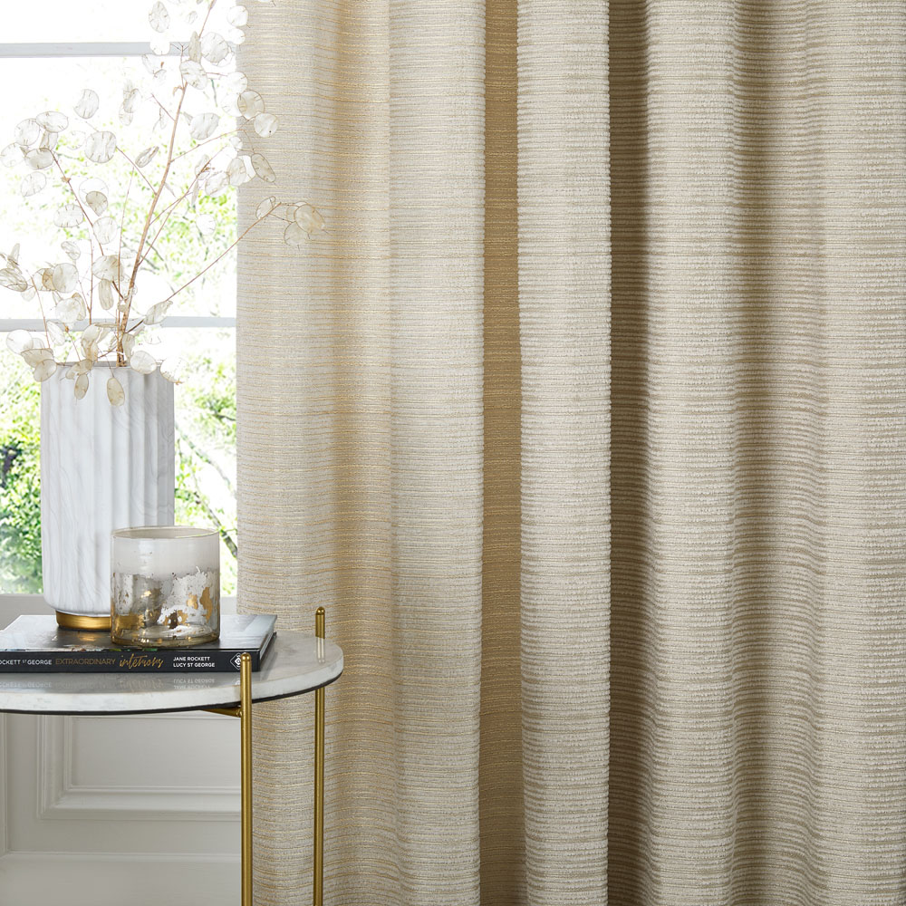 Paoletti Jupiter Ivory and Gold Fully Lined Chenille Jacquard Eyelet Curtains 168 x 137cm Image 4