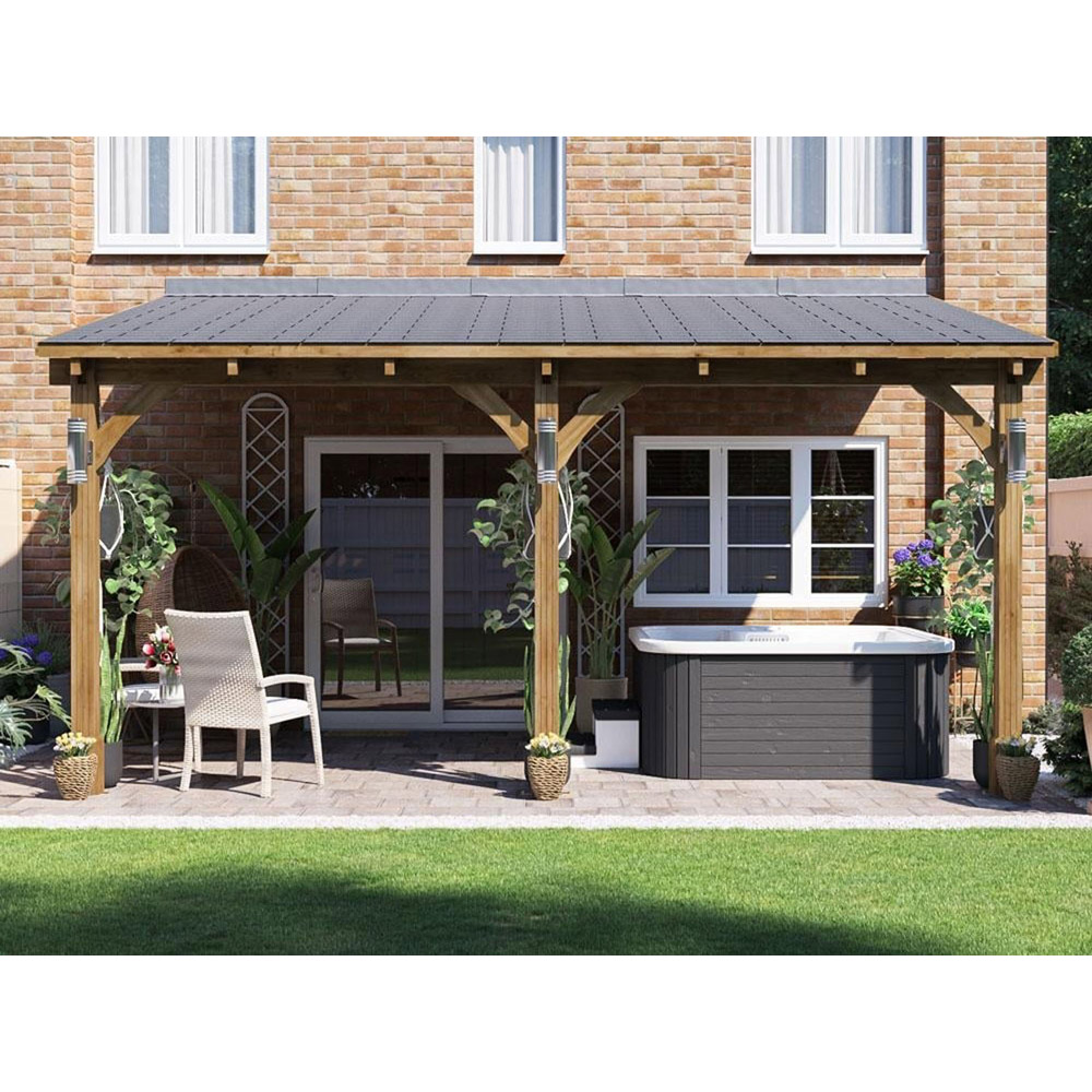 Dunster House Leviathan 5 x 3m Brown Lean To Garden Gazebo with Roof Shingles Image 5