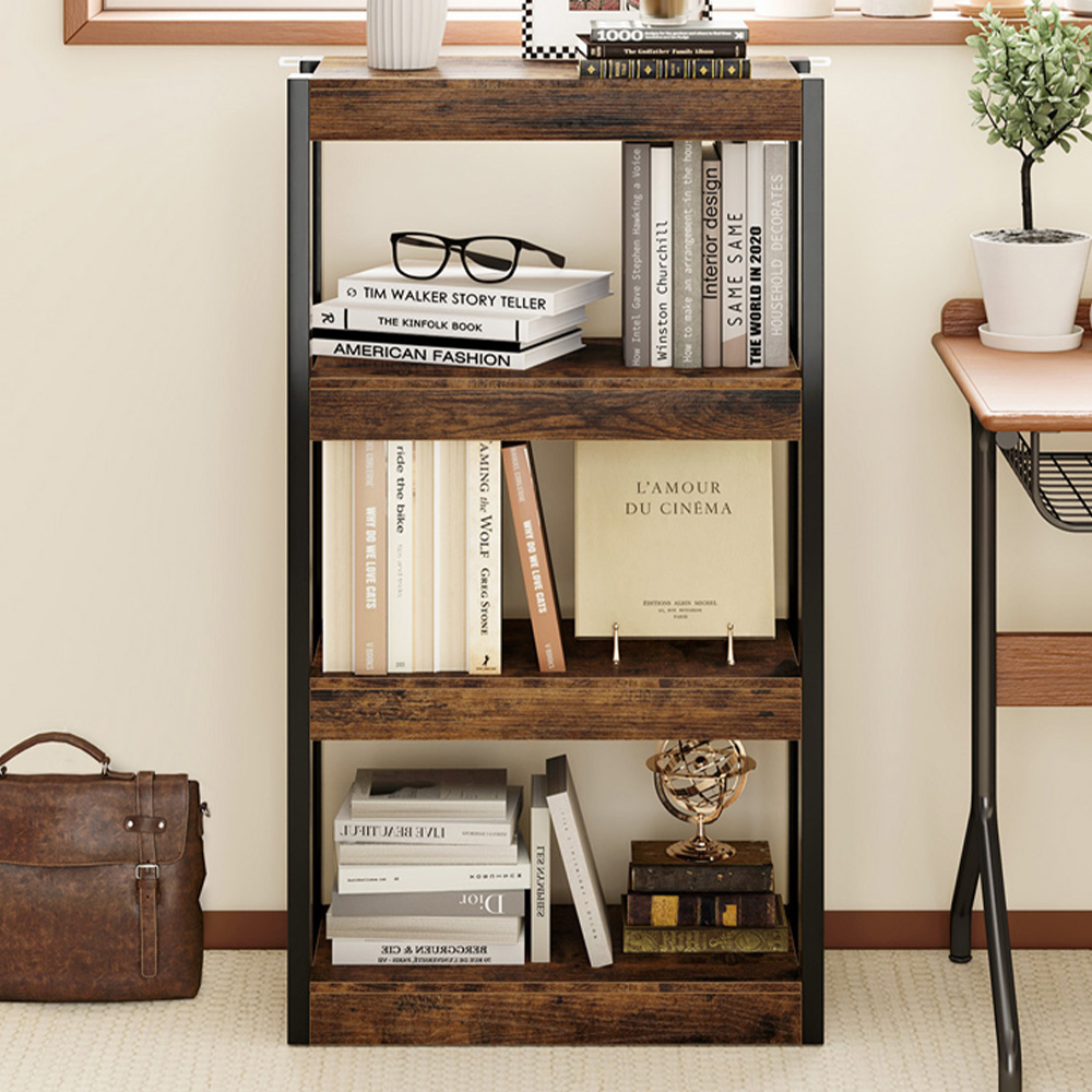 Costway 4 Tier Rustic Brown Wooden Bookcase with Dual Anti Tipping Kits Image 1