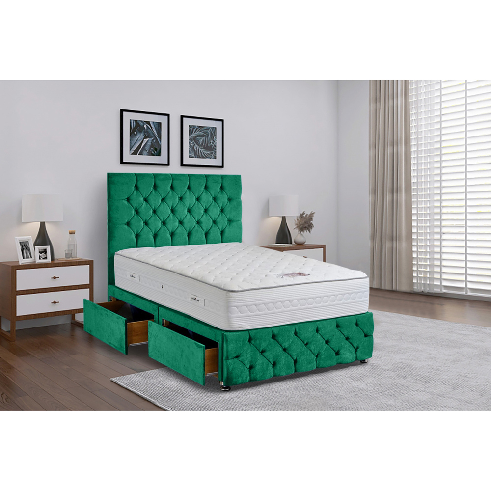 Eleganza Home Comfyzone Super King Size Emerald Plush Velvet Divan Bed with Chesterfield Headboard Image 2