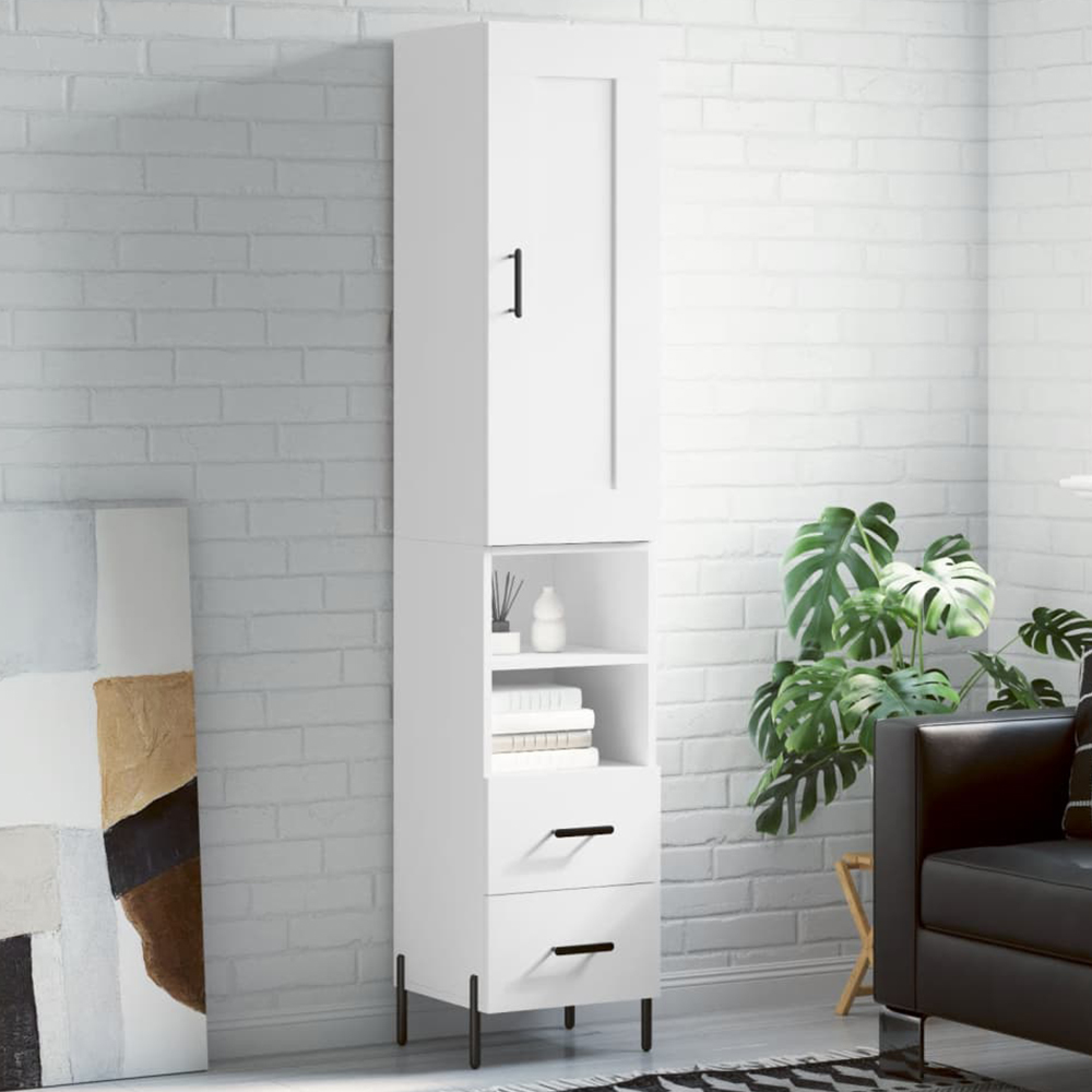 vidaXL Single Door 2 Drawer 2 Shelf White Highboard Image 1