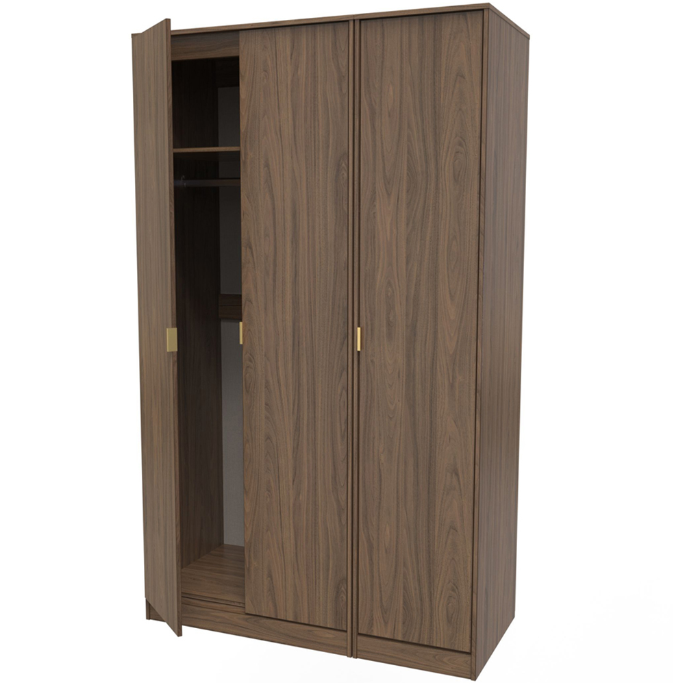 Crowndale Hong Kong 3 Door Carini Walnut Tall Wardrobe Ready Assembled Image 4