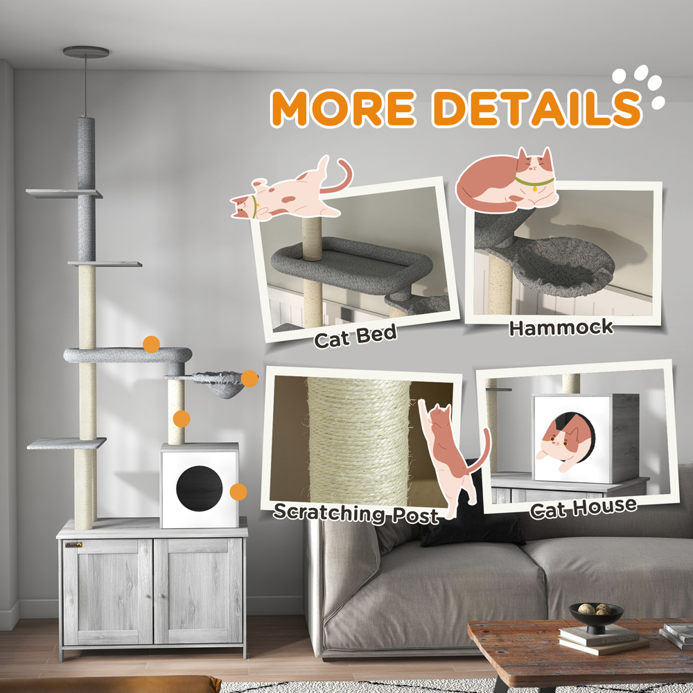 PawHut Enclosure Grey Floor to Ceiling Cat Litter Box Image 5