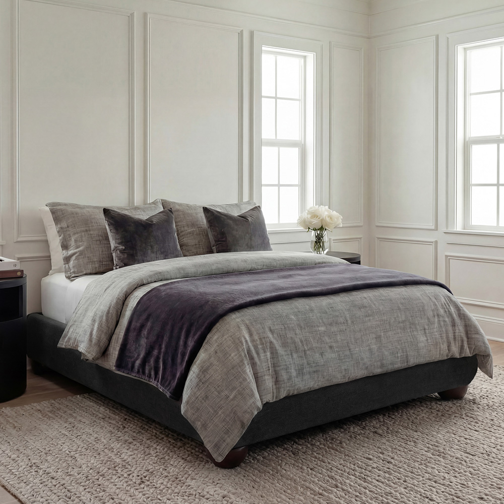 LPD Home Soller Deep Charcoal King Size Chenille Tweed Fabric Bed Image 1