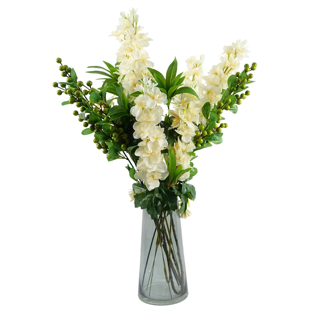 Leaf Cream Delphinium Single Stem Artificial Flower 2.5ft 6 Pack Image 3