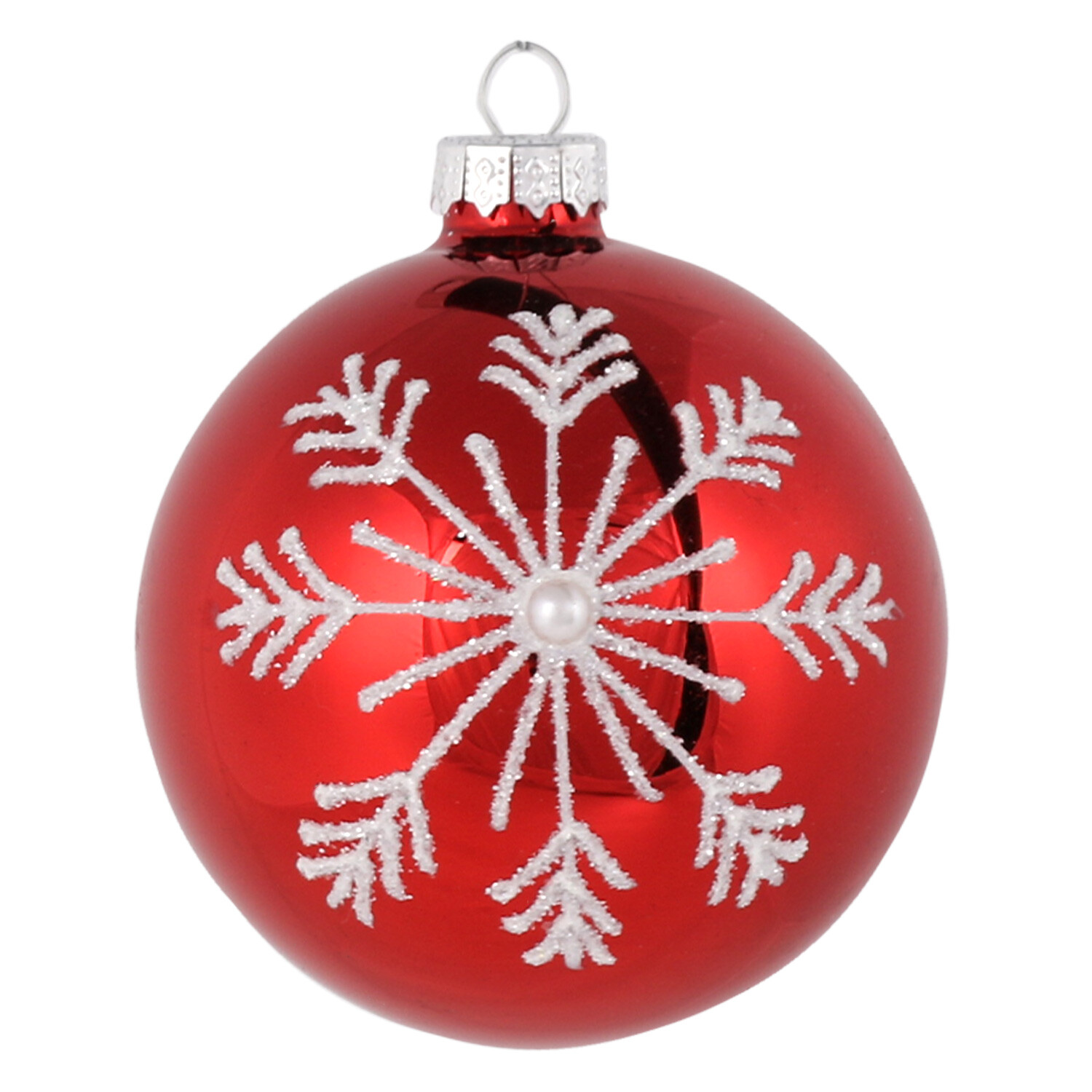 Shiny Red and White Glitter Bauble - Red Image 1