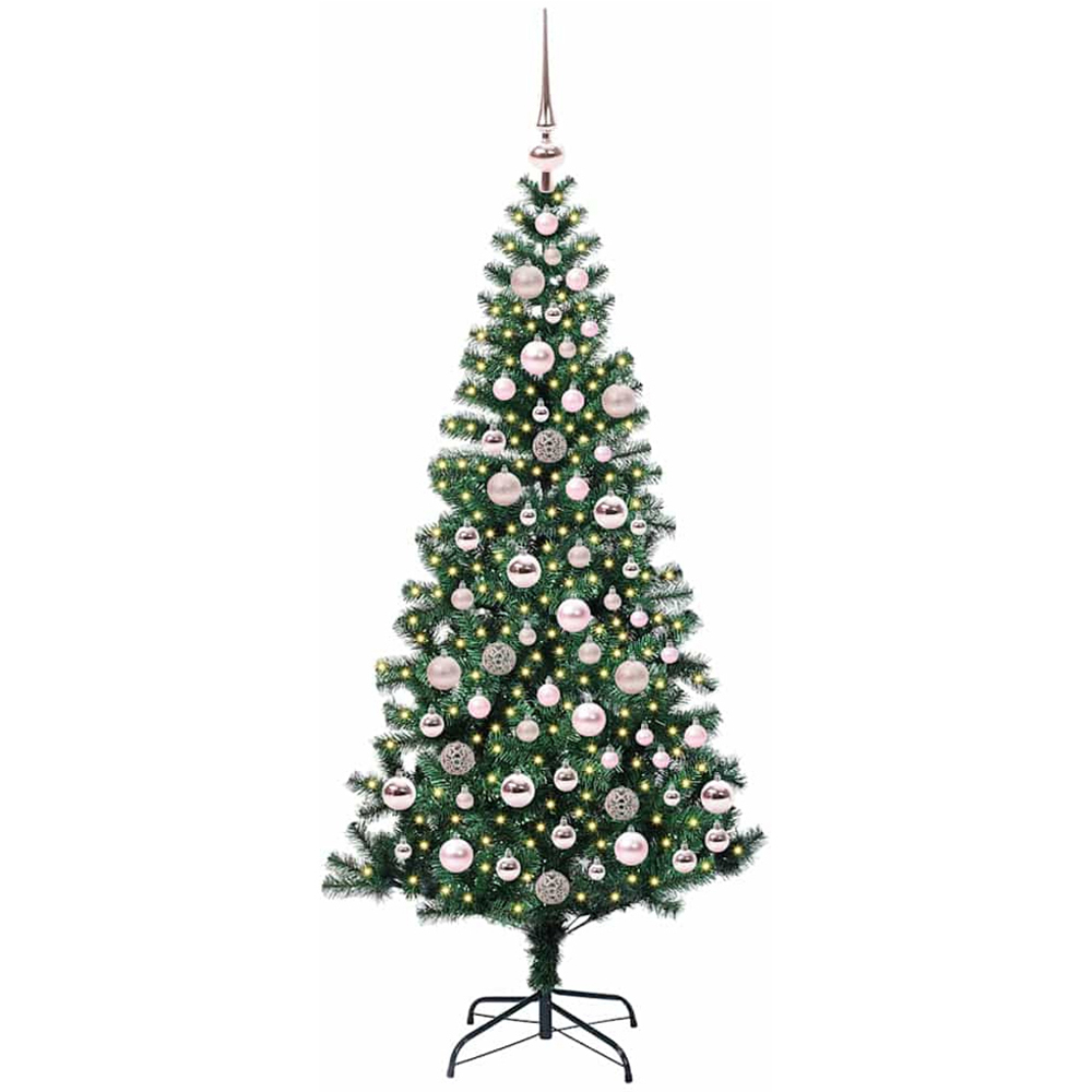 vidaXL Pre-Lit Pink Baubles Green Artificial Christmas Tree 6ft Image 1