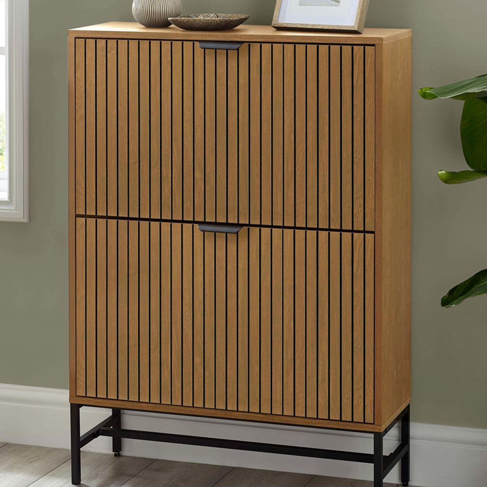 Julian Bowen Sia 2 Flip Down Door Oak Effect Shoe Storage Cabinet Image 1