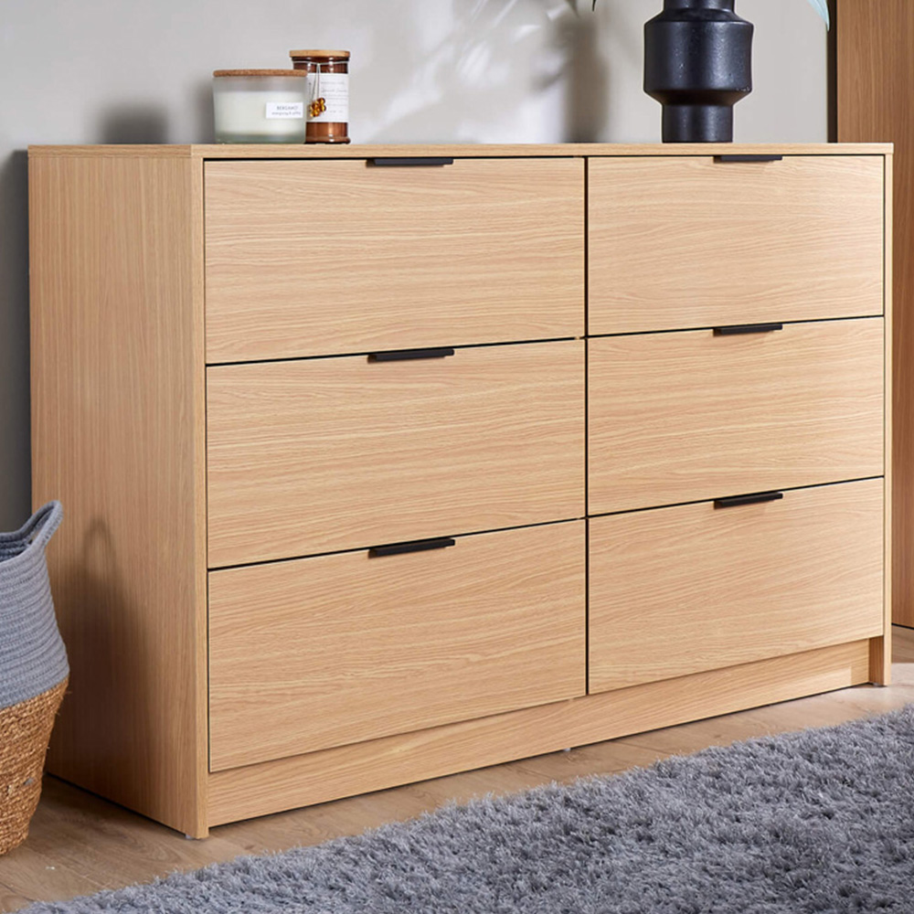 Home Source Phoenix 6 Drawer Oak Wide Chest of Drawers Image 1