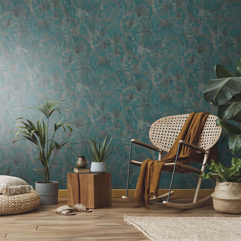 Erismann Stunning Ginko Flower Green and Bronze Wallpaper Image 3