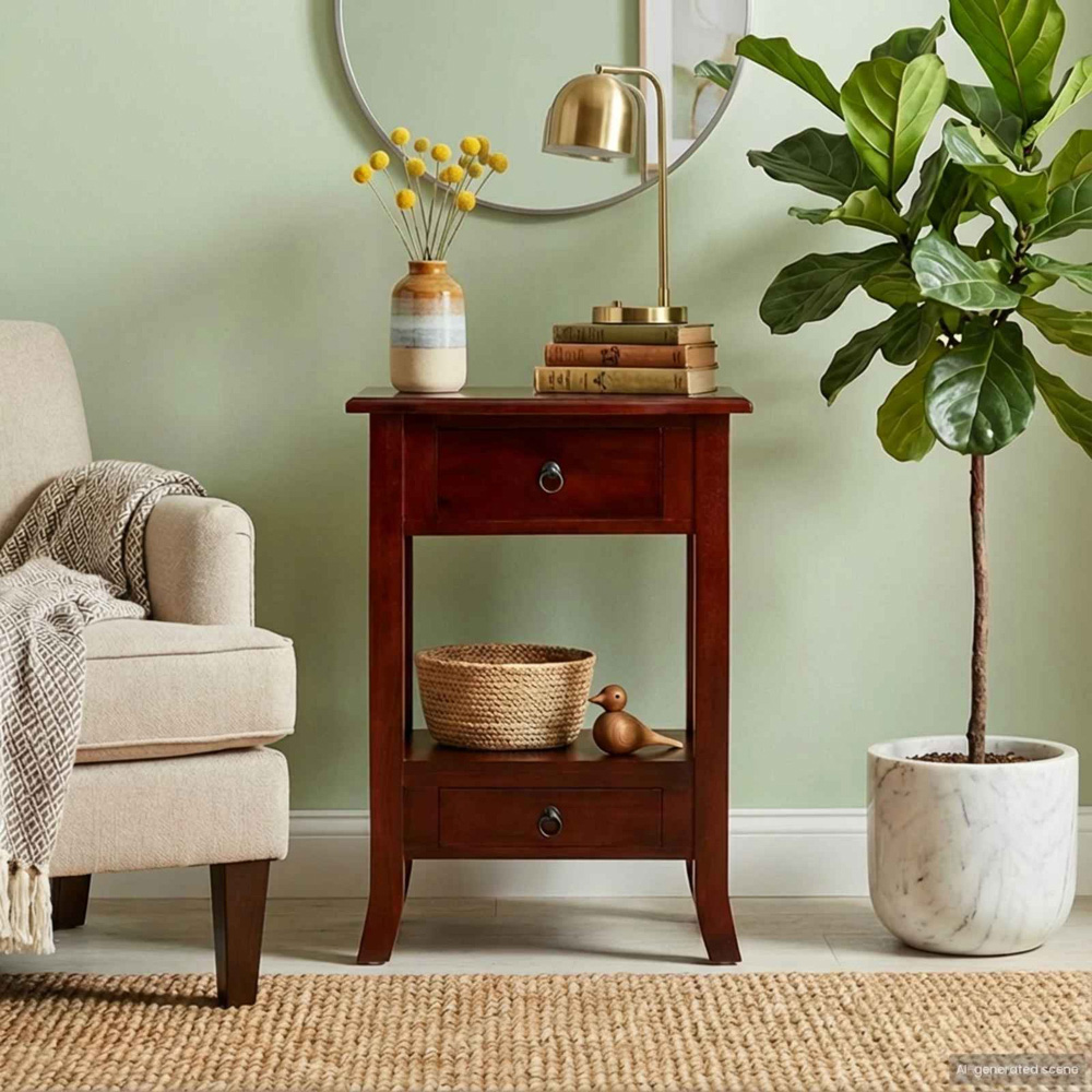 vidaXL 2 Drawer Single Shelf Brown Solid Mahogany Wood Console Table Image 9