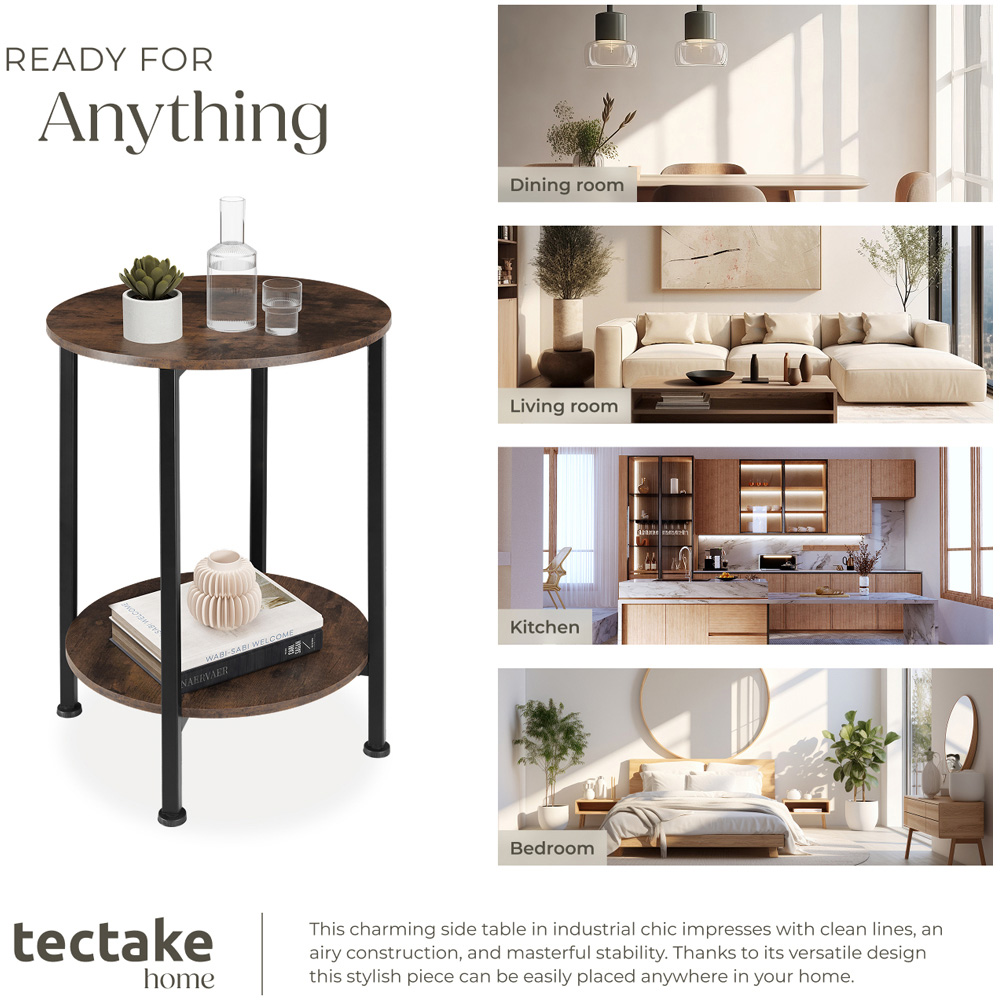 Tectake Ballina Single Shelf Rustic Dark Wood Bedside Table Image 7