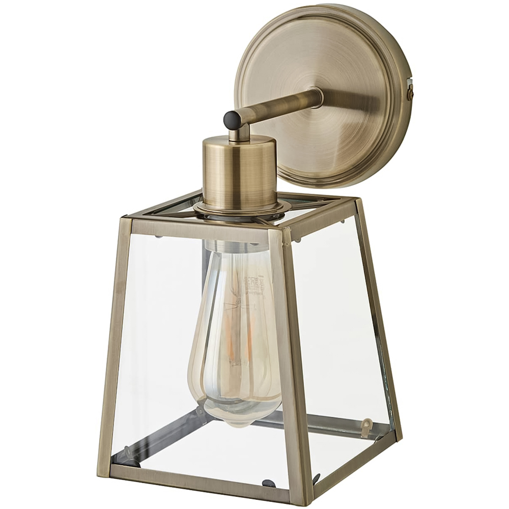 ValueLights Susie Lantern Shade Antique Brass Glass Wall Light with Bulb Image 1