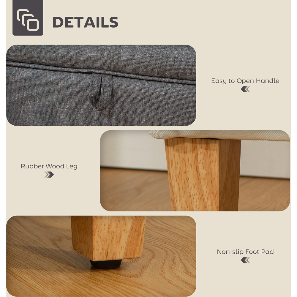 HOMCOM Charcoal Grey Linen Fabric Ottoman Storage Box Image 6