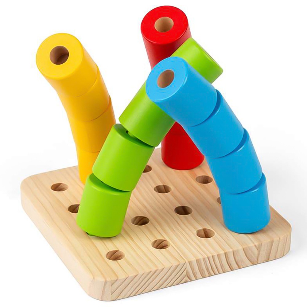 Bigjigs Toys Kids 17 Piece Wooden Wobbly Peg Board Toy Image 2
