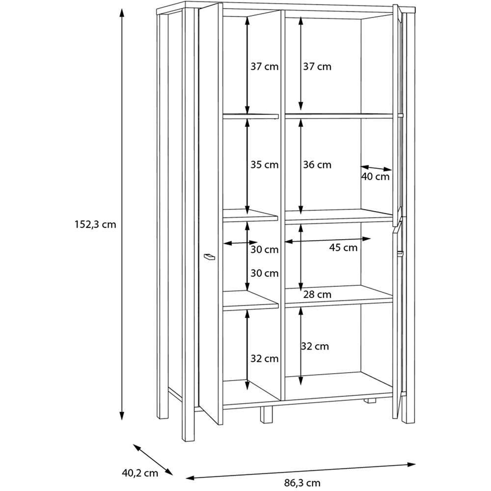 Florence High Rock 2 Door Matt Black and Riviera Oak Small Display Cabinet Image 9