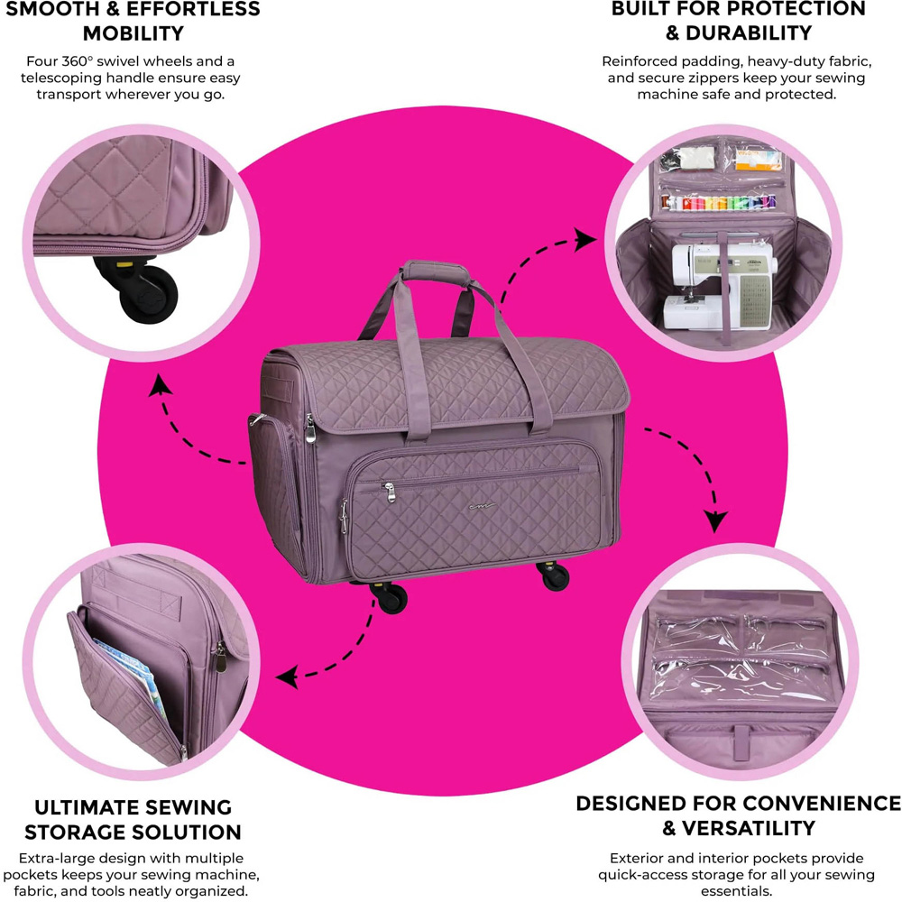 Everything Mary EVM14466-2 Quilted Purple Collapsing Rolling Sewing Machine Case 54 x 33 x 38cm Image 3