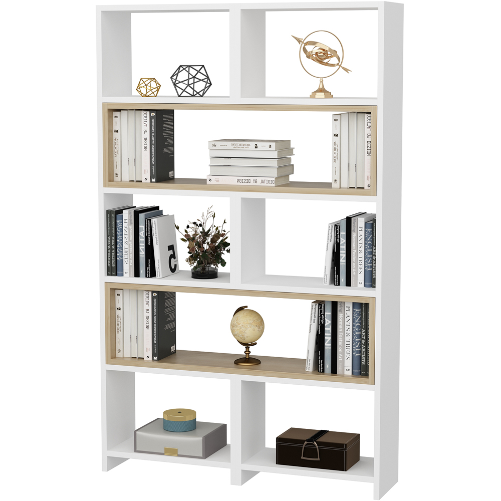 Decorotika Poyraz 8 Shelf White Sapphire Oak Bookcase Image 3