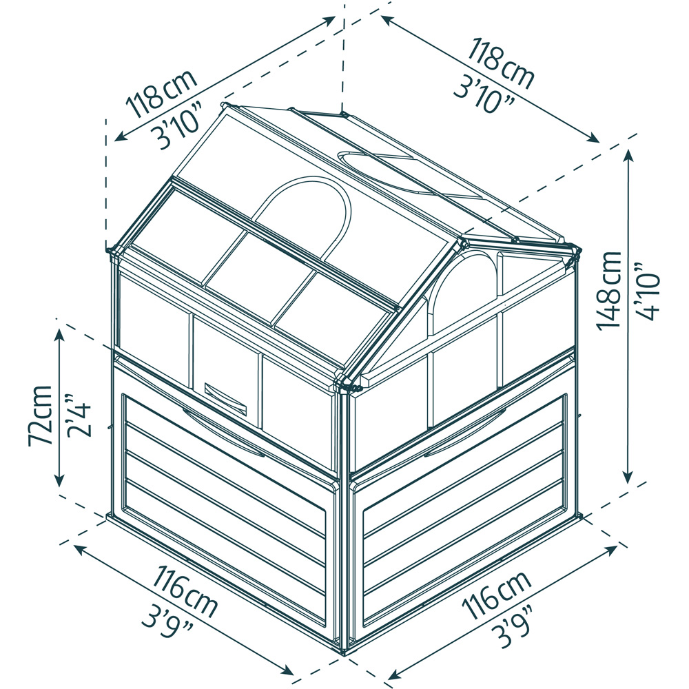 Palram Canopia Plant Inn Silver Clear Glazing Aluminium Polycarbonate 4 x 4ft Greenhouse Image 5