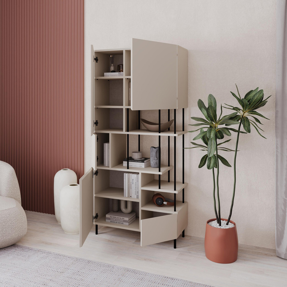 Decortie Key 5 Door 4 Shelf Sandstone Bookcase Image 5