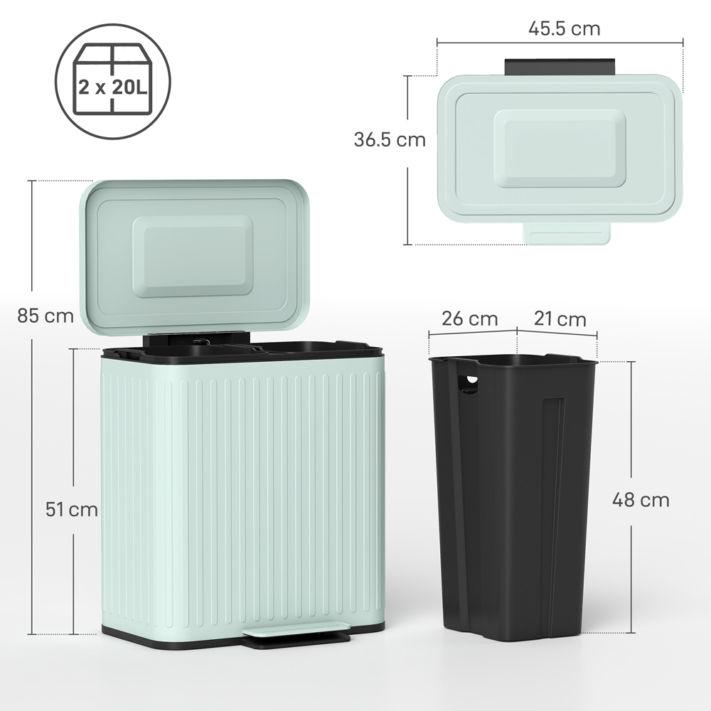 HOMCOM Green Double Rubbish Bin with Rubbish Bags 40L Image 9