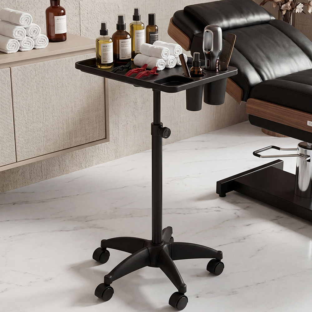 Living and Home Black Height Adjustable Salon Tray Cart with Cup Slots Image 2