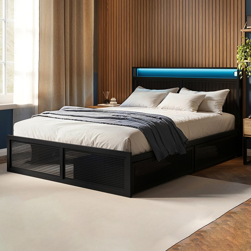 Flair Callan Double Black Metal Bed Frame with Storage and LED Image 1