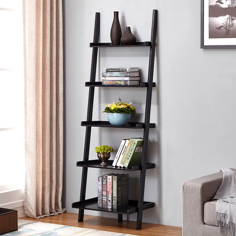 Charles Bentley 5 Shelf Black Ladder Bookcase Image 1