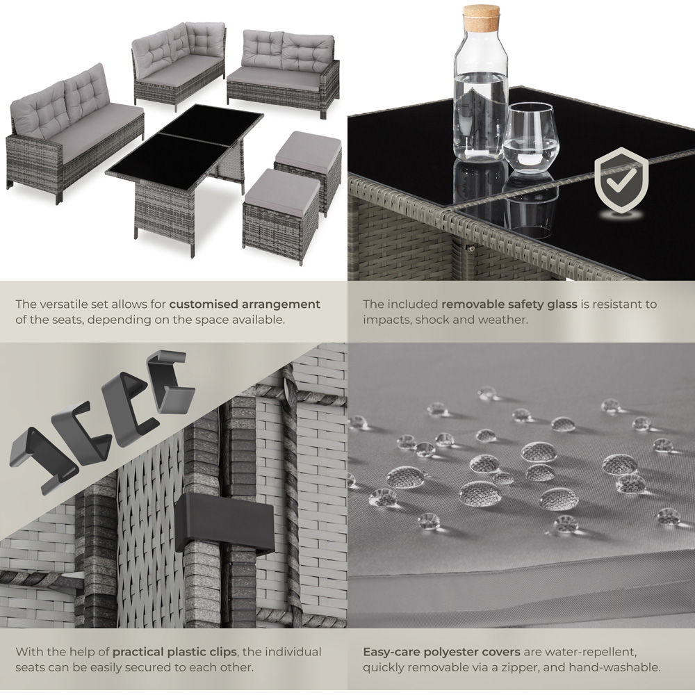 tectake Barletta 8 Seater Grey Rattan Garden Sofa Set Image 5