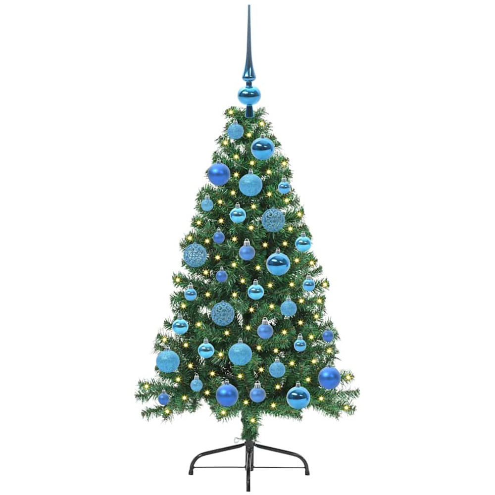 vidaXL Pre-Lit Blue Baubles Green Artificial Christmas Tree 4ft Image 1