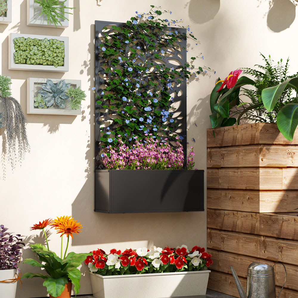 Outsunny Black Metal Raised Garden Bed with Trellis 113 x 23 x 61cm Image 5