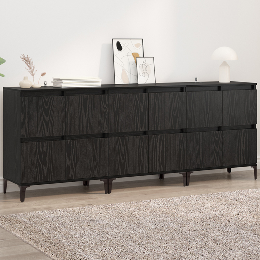 vidaXL 4 Door Black Oak Sideboard Set of 3 Image 1