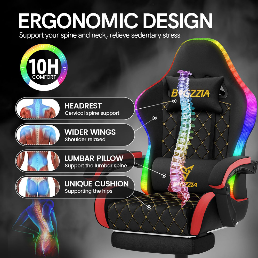 Rattrix Red Reclining RGB Gaming Chair with LED Lights and Footrest Image 3