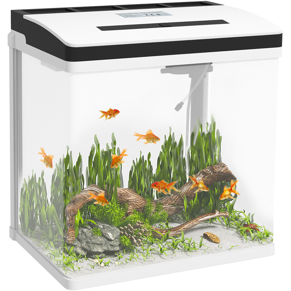 PawHut White Aquarium with LED Light 28L Image 1