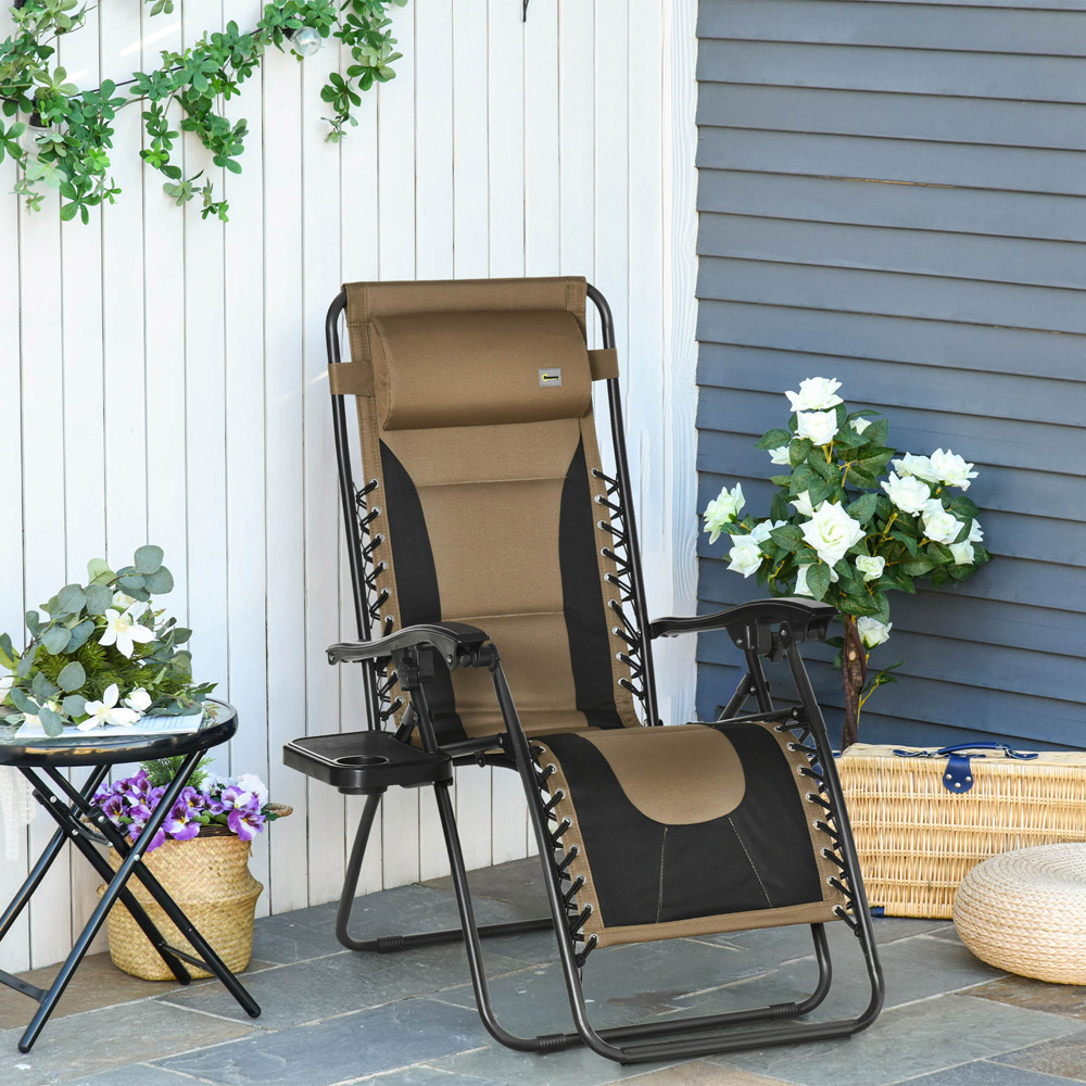 Outsunny Coffee and Black Zero Gravity Folding Recliner Chair Image 7