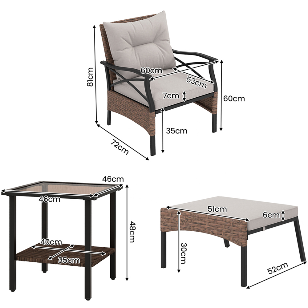 Costway 2 Seater Brown Patio Furniture Set with Cushions Image 9