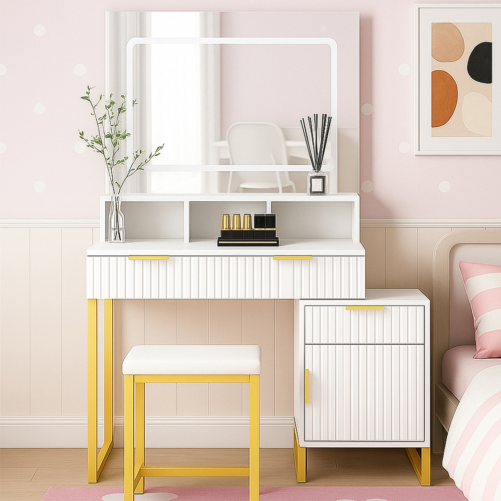 Kosy Koala Luna 2 Drawer LED Mirror Dressing Table with Stool Image 1