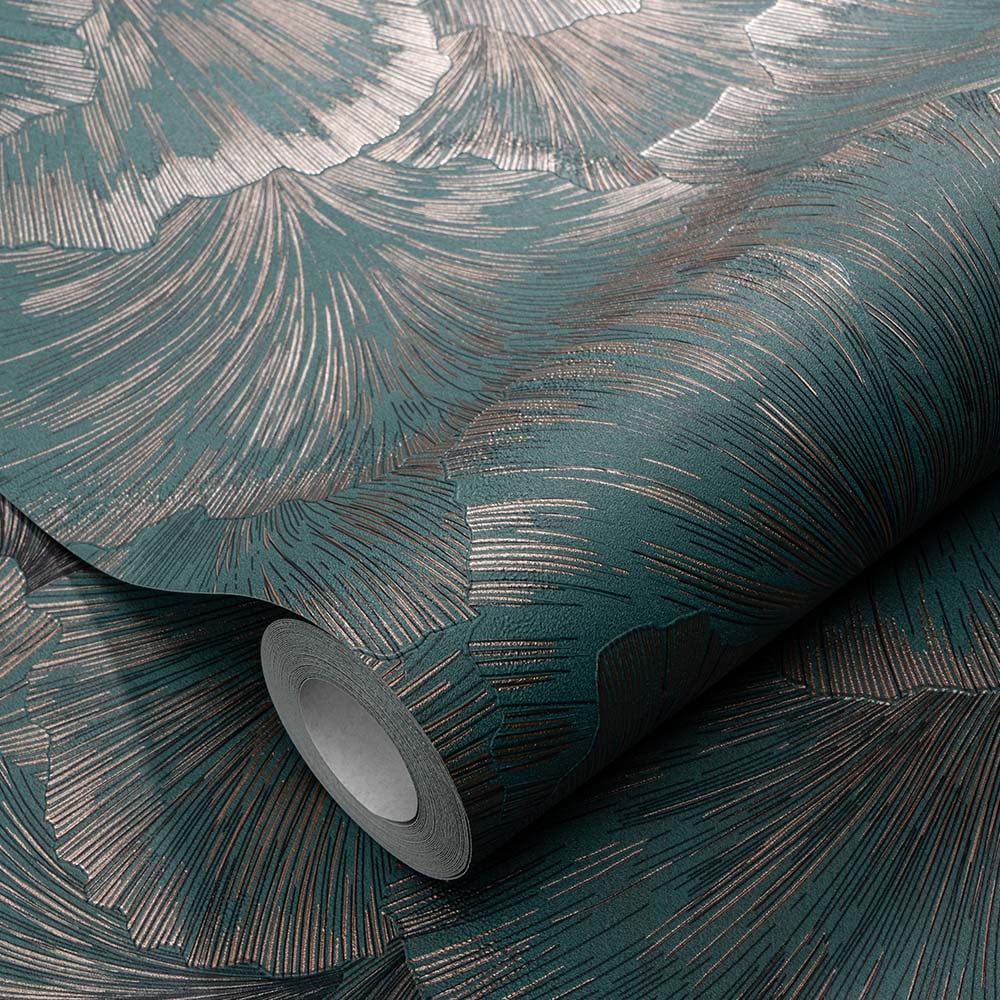 Erismann Stunning Ginko Flower Green and Bronze Wallpaper Image 2