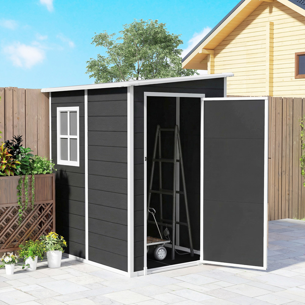 Outsunny 4 x 5ft Black Plastic Lockable Pent Garden Shed with Lean To Image 4