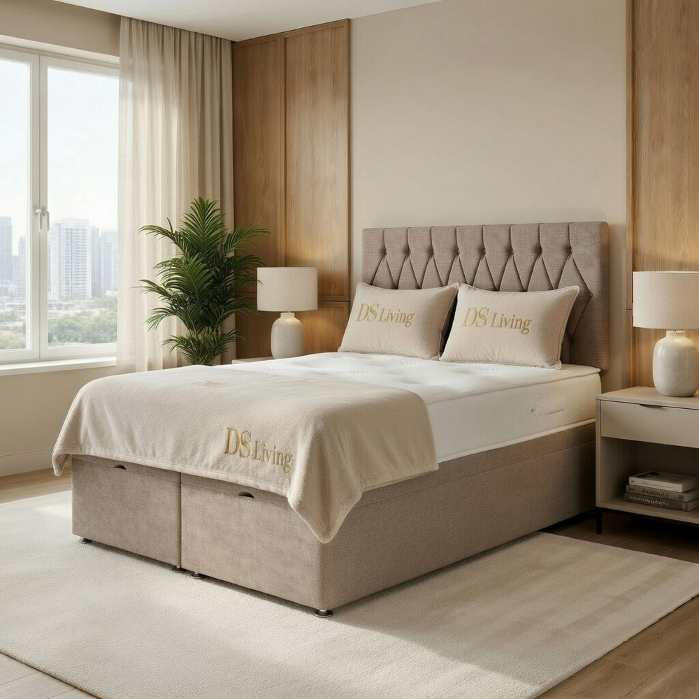 DS Living Diamond Single Beige Upholstered Divan Bed Image 3