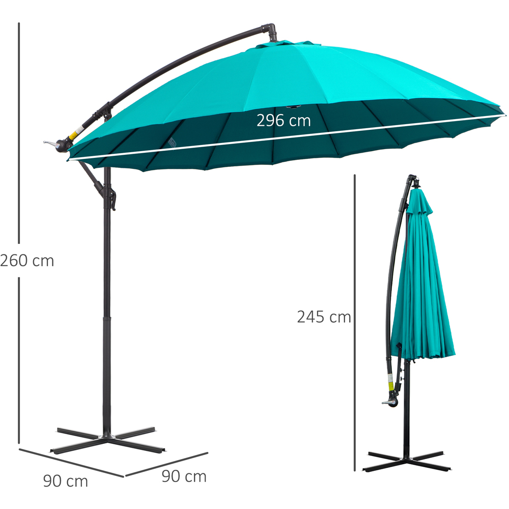 Outsunny Turquoise Crank Handle Cantilever Shanghai Parasol with Cross Base 3m Image 7