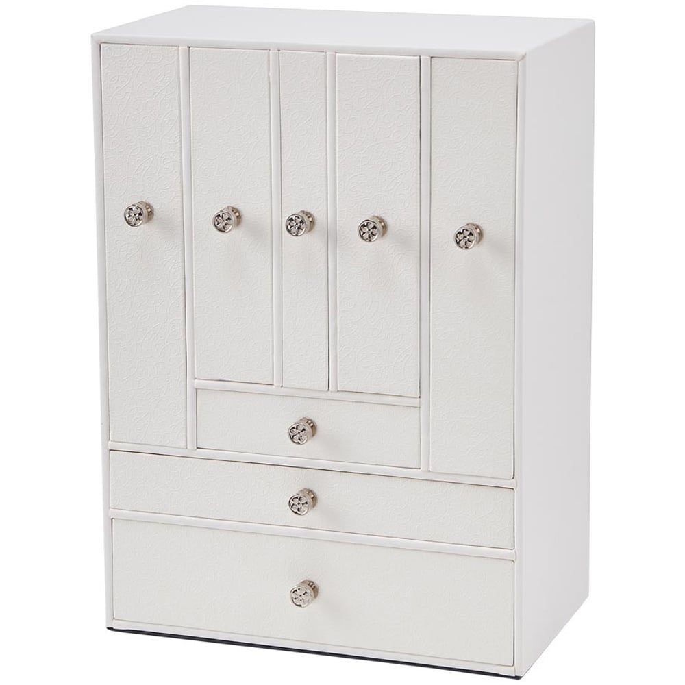 H&O Direct 8 Drawer White Faux Leather Jewellery Box Image 1