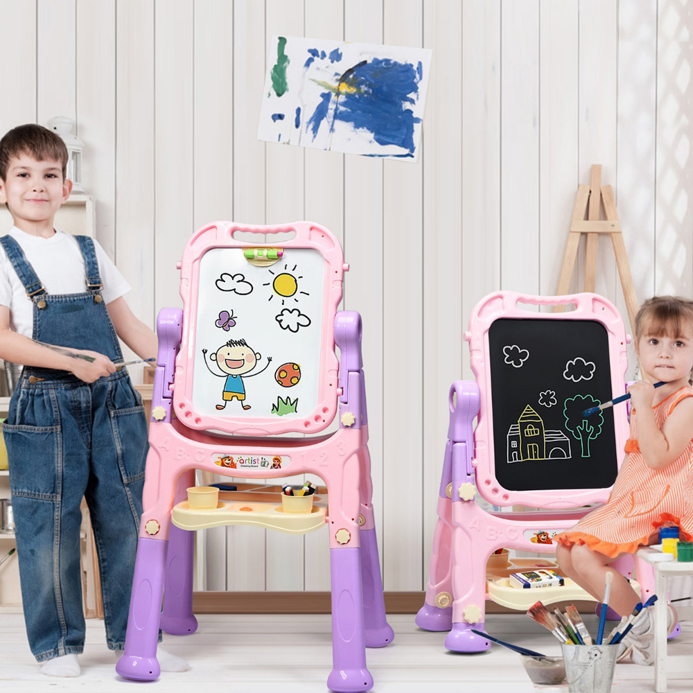Costway Kids Pink Double Sided Magnetic Art Easel Image 2