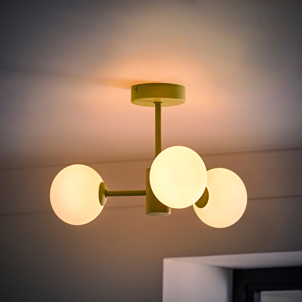 ValueLights Marlow 3 Arm Sage Green Opaque Glass Globe LED Ceiling Light Image 6