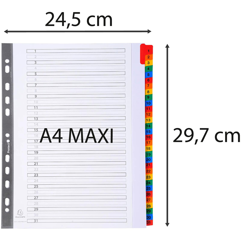 Exacompta A4 Maxi White Polypropylene 1-31 Divider with Multicolour Tabs 10 Pack Image 6