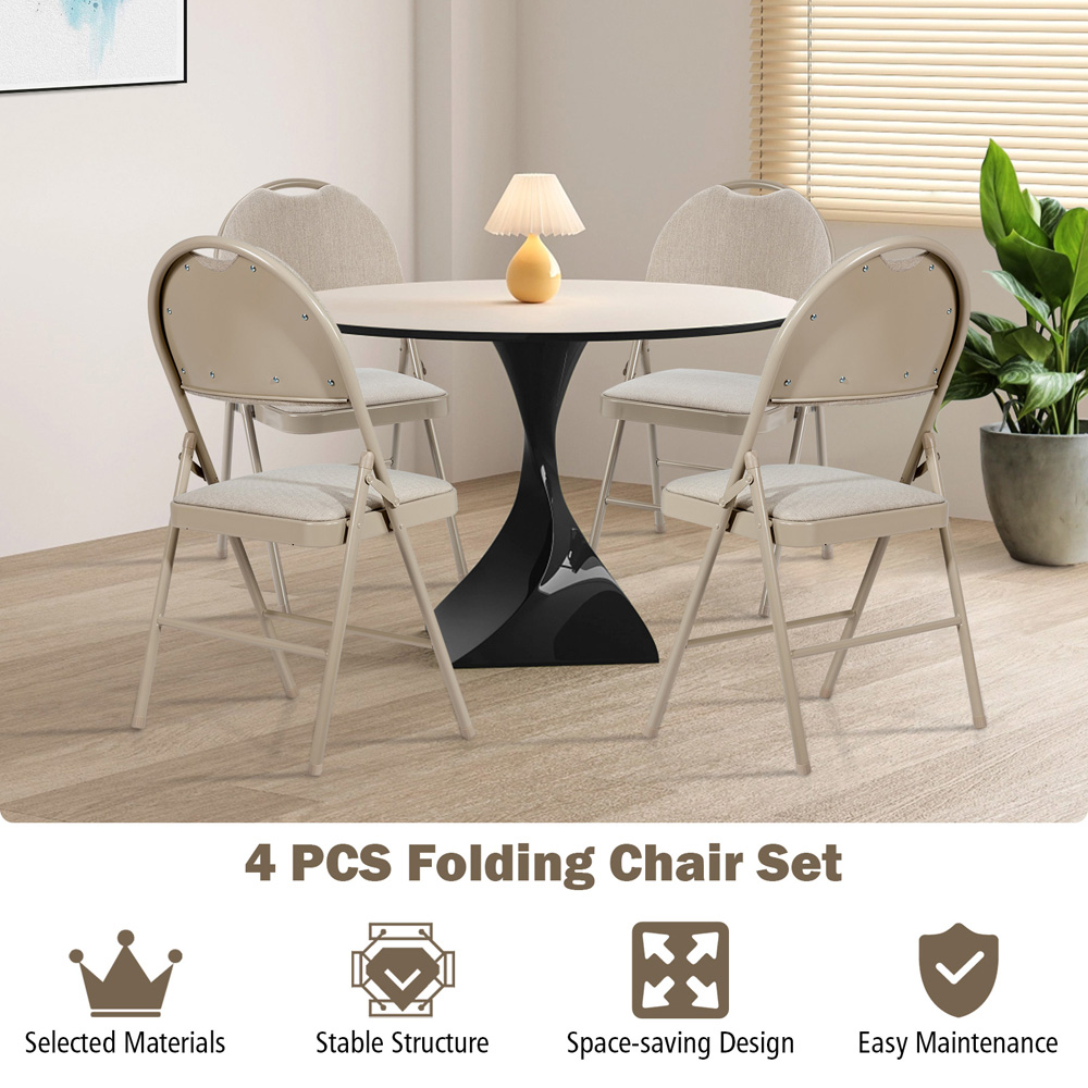 Costway Set of 4 Beige Fabric Foldable Dining Chairs Image 5
