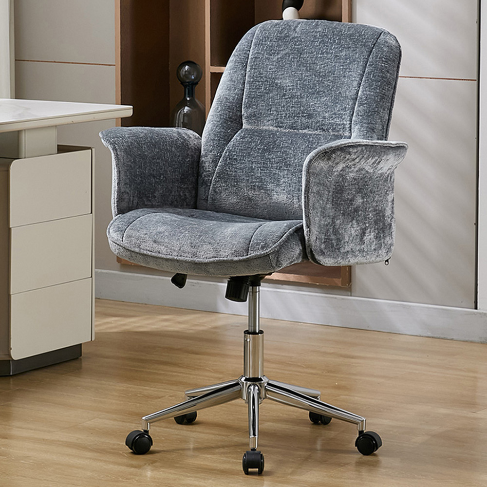 Living and Home Blue Chenille Height Adjustable Swivel Office Chair Image 1