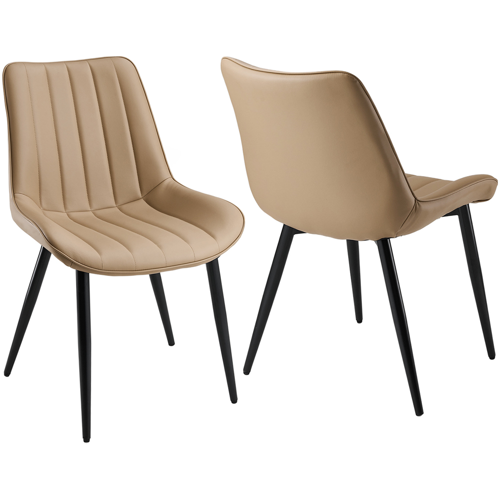 Living and Home Set of 2 Taupe Brown PU Leather Dining Chair Image 2