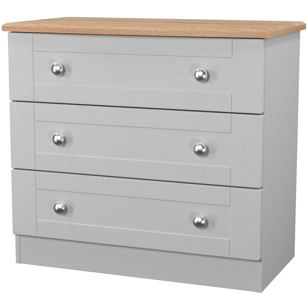 Crowndale Sussex 3 Drawer Grey Ash and Bardolino Oak Chest of Drawers Ready Assembled Image 3