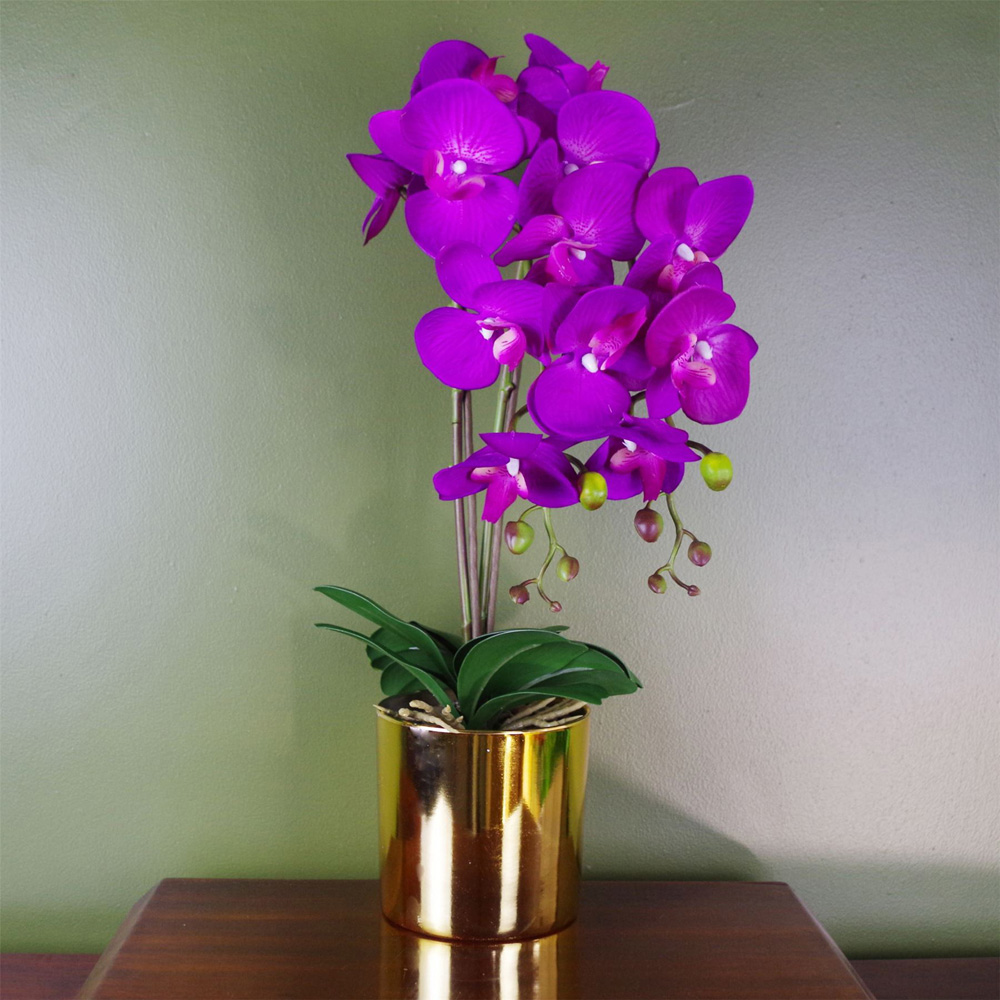 Botanik Purple Orchid Artificial Plant in Gold Pot 52cm Image 2